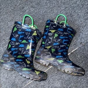 Light Up Dinosaur Rainboots Size 1 Boys Pull On Rain Boots